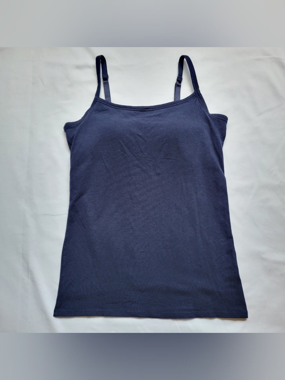 Duluth Trading Co. Navy Blue Cami Tank Built-In Bra Adjustable Straps Sz S